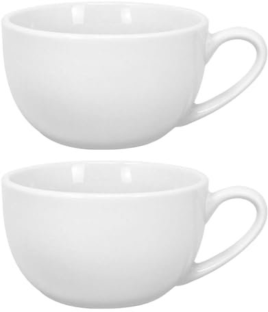 UNIQUE HOME LIVING Cappuccino Cups Set of 2, White Porcelain Cappuccino Cup with Handle, Large 270ml Mug Set for Tea Coffee, Latte, Espresso & Americano, Microwave Freezer and Dishwasher Safe