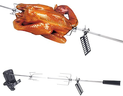 Set di spiedo elettrico con motore, in acciaio inox, 220-240 V, per barbecue a gas/carbone, universale, 69-112 cm, regolabile e portata 10 kg