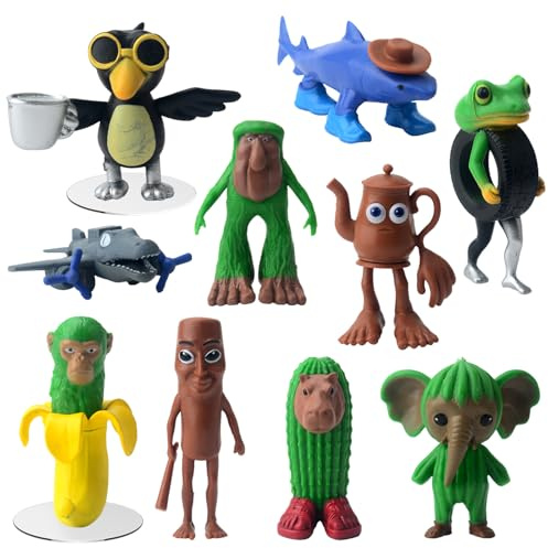 Audasi 10 Pcs Tung Tung Tung Sahur Figure,Set Di Figure D'Azione Brainrot Italiano Figure Divertenti Da Collezione Tralalero Tralala Giocattolo Da Scrivania Scimmia Squalo Creativo E Altri Giocattoli