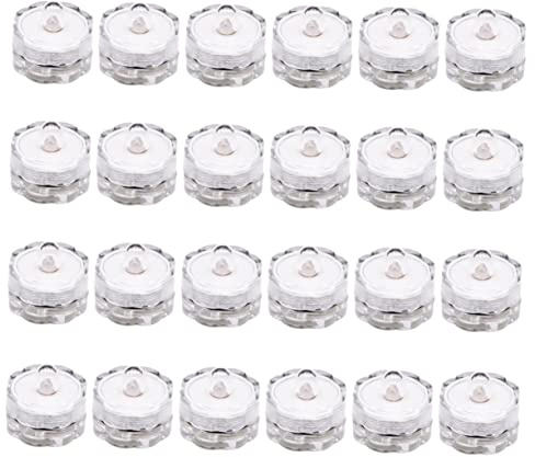 Hemobllo Velas Led Impermeables Subacuáticas Para Decoración De Piscina y Estanque, 24 Unidades, Luz Amarilla Cálida, Plástico Transparente, Sumergibles Humo