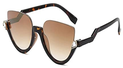 HLVDLSNI Fashionabla glasögonbågar kvinnor mode svart halvbåge anti-blått ljus lyxiga glasögonbågar kristall glasögonbågar, Leopard Gold, Taille unique