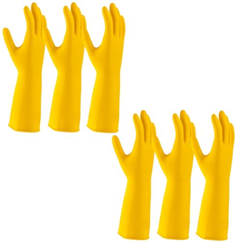 ZINNIAUK 6 x Small Household Gloves, Yellow Heavy-Duty Rubber Cleaning Gloves with Non-Slip Nitrile Grip, Durable Waterproof Design for Kitchen, Bathroom & Dishwashing, Comfortable & Multipurpose Use