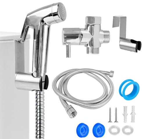 WAIZHIUA Set de douchette à main pour bidet, pistolet à eau pour toilette avec support mural et tuyau de 1,5 m, installation facile, set de douchette à main pour bidet pour salle de bain, jardin