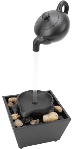 ASHATA Floating Teapot Water Fountain Ornament, Waterfall Tabletop Decoration, with LED Lights and Stones, for Indoor Home Office Table Decor