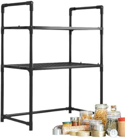 Soporte De Microondas De Cocina - Estante De Múltiples Capas, Encimera Resistente Al Calor, Organizador De Pared Marco De Almacenamiento Extensible Con Ganchos Laterales | Sostenible Para Dormitorio