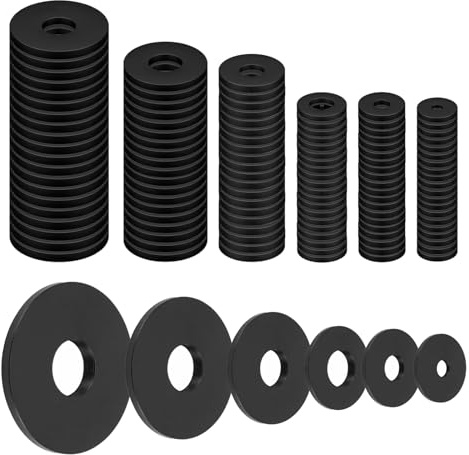 120 Stück schwarz flache Unterlegscheiben, Nylon Unterlegscheiben Kunststoff Unterlegscheiben, 6Größen Flache Unterlegscheiben Set für Duschkopf und Schlauchanschluss - M5 M6 M8 M10
