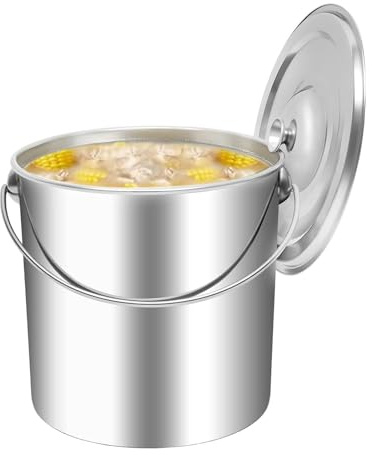 Eimer aus Edelstahl – Edelstahl mit Deckel, robuster Metalleimer für Wasser, für Suppe, Milch, Wasser, Reis, Getreide, Trockenfutter, für Katzen, Küchenzubehör