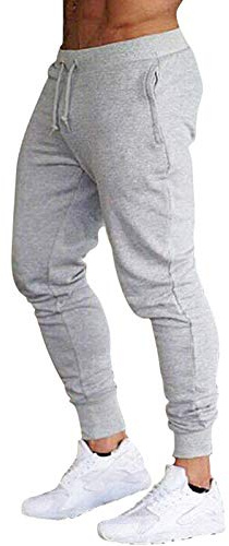 Generisch Pantalones casuales para hombre Running Men 's Fit Pantalones de chándal culturismo activo slim pantalones de entrenamiento casuales para hombre, gris, S