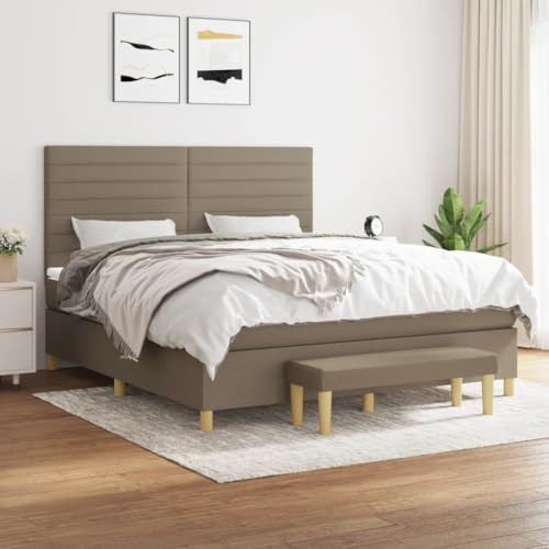 Runheo Boxspringbett mit Matratze Taupe 180x200 cm, Stoffbezug, höhenverstellbares Kopfteil, Taschenfederkernmatratze, mittelfeste Unterstützung, inklusive Bettbank, für Schlafzimmer