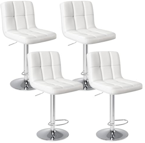 Sweetcrispy Bar Stools Set of 4, Armless PU Leather Adjustable Swivel Barstools, Hydraulic Kitchen Counter Height Thickened Seat Cushion Square Island Countertop Chairs with Back - Modern White