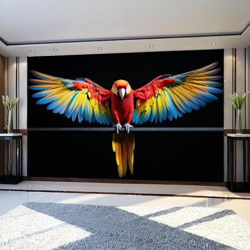 Papel Pintado Panorámico Pájaros loros coloridos 250 x 175 cm Negro Fotomural Decorativo para Dormitorio, Sala de Estar o Habitación Infantil