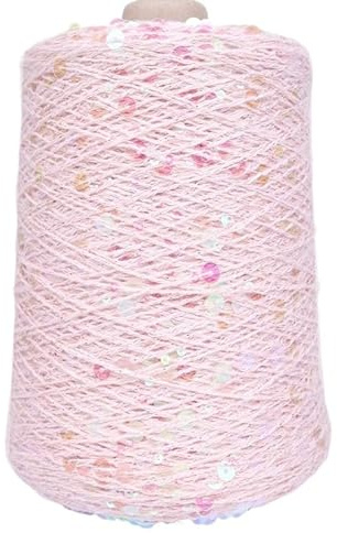 Pailletten Beilaufgarn Glitzergarn Beilaufgarn aus Baumwolle mit großen und kleinen Pailletten | Handstrickgarn aus 100% Baumwolle | 250g Wolle zum Stricken & Häkeln (F)