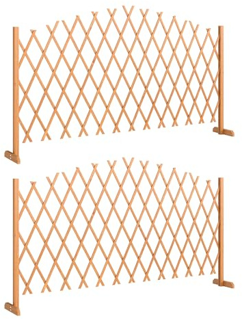 Outsunny Absperrgitter 2er-Set Scherengitter freistehender Scherensperre mit Standfüßen 30-180cm ausziehbar Schutzgitter für Garten, Balkon, Terrasse Holz 180 x 30 x 103 cm Braun