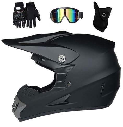 Youth Dual Sport Motocross Helmets, with Goggles Gloves Mask, Unisex Full Face Offroad City Motorbike Scooter Helmet, Enduro Downhill BMX ATV MTB Quad Dirt Bike Crash Helmet