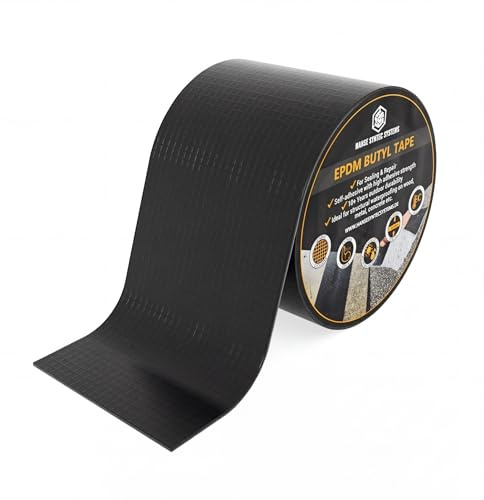 HSS Nastro butilico EPDM, 1,3 mm, rinforzato con tessuto, nastro adesivo di riparazione e sigillante, impermeabile, resistente ai raggi UV, elastico e forte adesione (10, Centimetri)