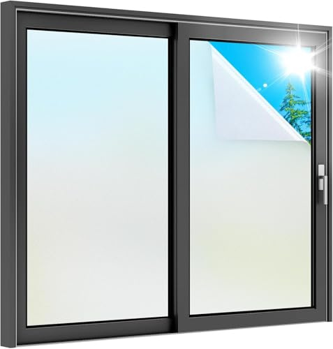rabbitgoo Fensterfolie Blickdicht Milchglasfolie mit Gitter Matt 115x200cm | Sichtschutz & Blickschutz von Außen, Selbsthaftend Klebefolie Milch- & Scheibenfolie für Badezimmer Bad Duschkabine Glastür