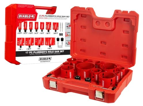 Diablo Bi-Metal Hole Saw Set for Plumbers - Fits with Snap-Lock Plus Mandrel System - 11 Saw Cups, 2 Snap-Lock Plus Mandrels, 2 Pilot Bits, 2 Adaptor Nuts - DHS17SPL