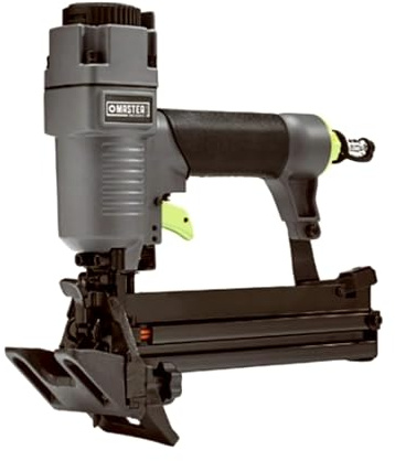 Master Mechanic 4-in-1 Mini Pneumatic Flooring Nailer/Stapler with 360 Degree Adjustable Exhaust for Trim, Crown Molding, and Cabinet Backing, Gray