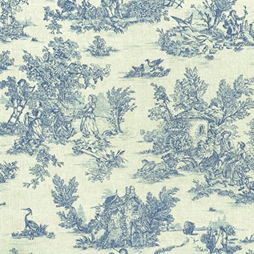 Textiles français Baumwollstoff - Toile de Jouy | La Vie Rustique - Oxford Blau (Grundfarbe: Leinenoptik) | 100% Baumwolle | Stoffbreite: 155 cm (Pro Laufmeter)*