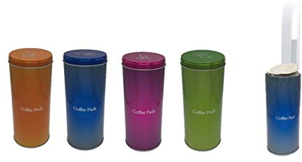 James Premium Paddose für 18 Kaffeepads, neues Design, Dose, Pad, 4er Pack 2 Motive AKTION PLUS PADHEBER