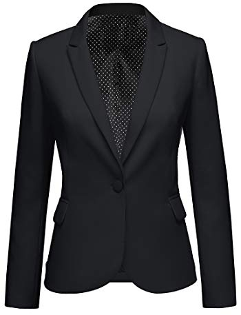 Roskiky Blaze Blaze Blazer con muescas y bolsillos de solapa para mujer, Negro , L