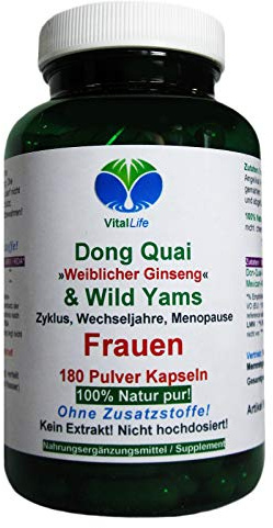 Dong Quai Weiblicher Ginseng & Wild Yams 180 Pulver Kapseln Natur Pur NICHT hochdosiert KEIN Extrakt OHNE Zusatzstoffe OHNE Füllstoffe. 26407