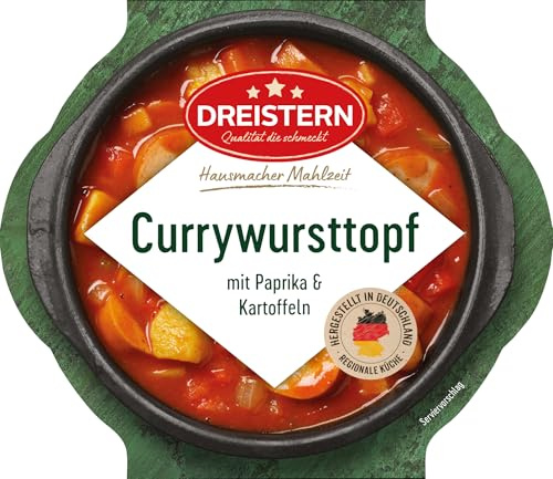 DREISTERN Currywursttopf 400g - Fertiggericht in würziger Currysoße | Herzhaftes mit Kartoffeln & Paprika - Hausmacher Qualität, lange haltbar & schnell in der Mikrowelle zubereitet.