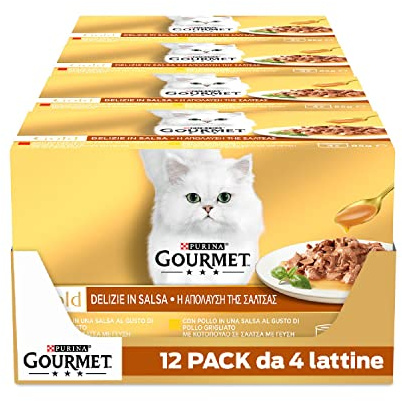 Purina Gourmet Gold Délices en Sauce Nourriture Humide pour Chats avec Poulet et Boeuf, 48 boîtes de 85 g chacune