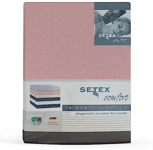 Setex - Feinbiber Bettlaken mit Gummizug kuschelig weich - Biber Spannbettlaken aus 100% Baumwolle mit rundum Spanngummi - Bettwäsche ganzjährig - Betttuch 100x200 cm Altrosa