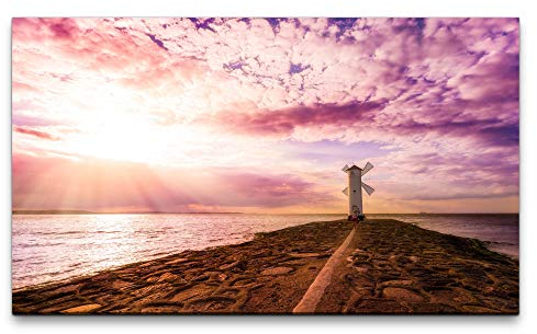 Paul Sinus Art Bilder XXL Leuchtturm am Meer 120x70cm Wandbild auf Leinwand