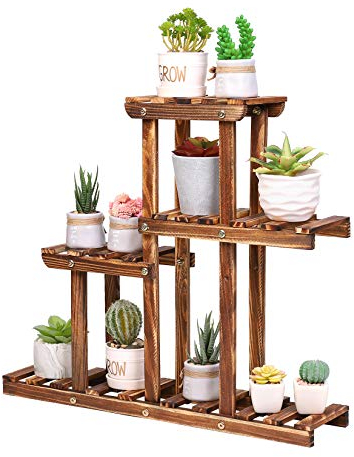 unho Mini Blumenregal aus Holz, Pflanzenregal 4 Ebenen, Blumenständer Blumentreppe für kleine Blumentöpfe, Sukkulenten, Holzregal für Garten Balkon Terrasse Fensterbank, 58×11.5×50cm