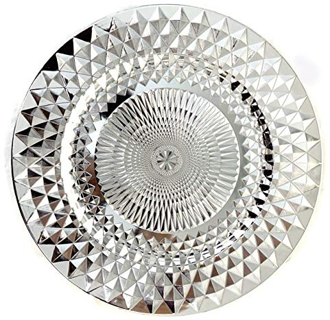 Allgala Charger Plates, 13-Inch 6-Pack Heavy Duty Plastic Diamond Pattern Sparkling Wedding Charger Plates-Silver-HD80402