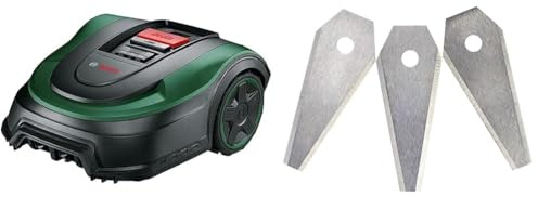 Tondeuse Robot Bosch-Indego S+ 500 (avec Batterie 18 V et Fonction Application & Lot de 3 Lames de Tondeuse à Gazon (pour Tondeuse Robot Indego, 3 Lames, sous Carton)
