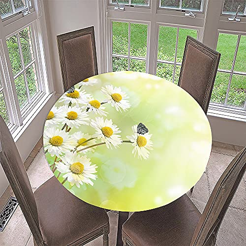 Morbuy Rund Tischdecke Elastisch, 3D Gänseblümchen Rund Tischdecken Wasserdicht Lotuseffekt Abwaschbar Abwischbar Tischtuch für Dekoration Küchentisch Garten Outdoor (Durchmesser 110cm,Schmetterling)