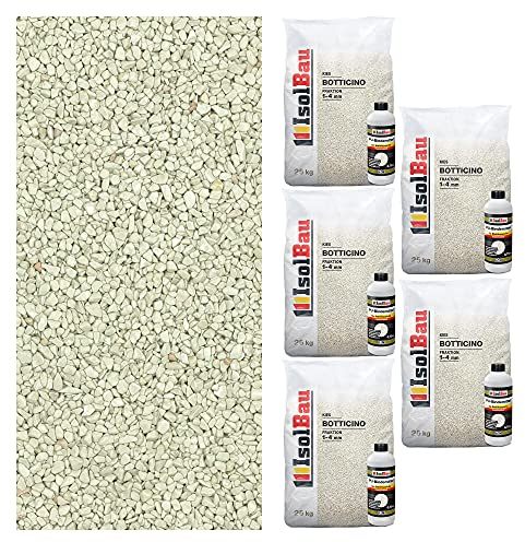 Isolbau Steinteppich SET Marmorkies 125kg + Bindemittel bis 12,5m² Botticino 1/4mm Epoxidharz, Steinboden Bodenbeschichtung, Marmorstein Innen Außen
