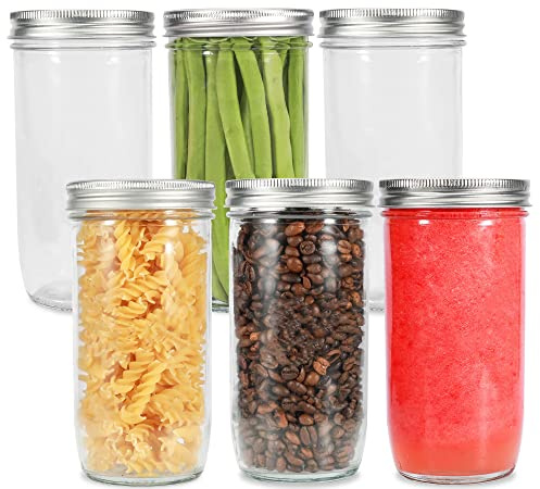 Ieavier Mason Jars Wide Mouth 24oz, 6 pack Glass Pickle Canning Jars Food Storage With Airtight Mason Jar lids and Bands for Canning, Preserving, Fermenting, Pickling, DIY Projects