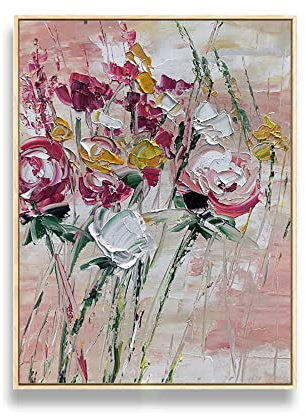 tymhrs Acrylbild,Moderne Wandkunst Blumenölgemälde-Chinesische Tinte Blaue Blumenmalerei Handge
