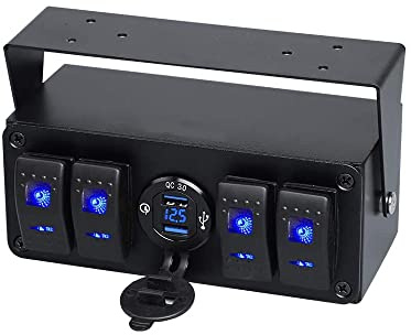 Riloer 3/4 Gang Rocker Toggle Switch Panel mit 4.8A Dual USB Quick Charge/Quick Charge 3.0 USB Ladegerät Voltmeter für Marine Boat Truck Car 12V-24V