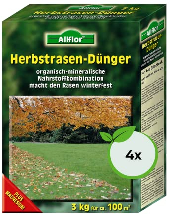 4x Allflor Herbst-Rasendünger 3kg Box I Zur Stärkung der Gräser I Optimale Nährstoffzufuhr I Macht den Rasen winterfest I füllt Kalidepot auf I Ideal für Spätsommer & Herbst I Bio Herbstrasendünger