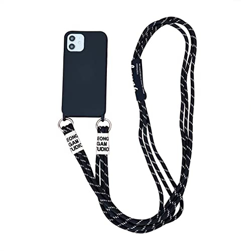 Emlivi Handykette Hülle für iPhone 13 Pro Max Necklace Handyhülle Nylon Schultergurt Liquid Silikon Cover mit Kordel zum Umhängen Schutzhülle mit Stylische Band Case für iPhone 13 Pro Max, A-Schwarz