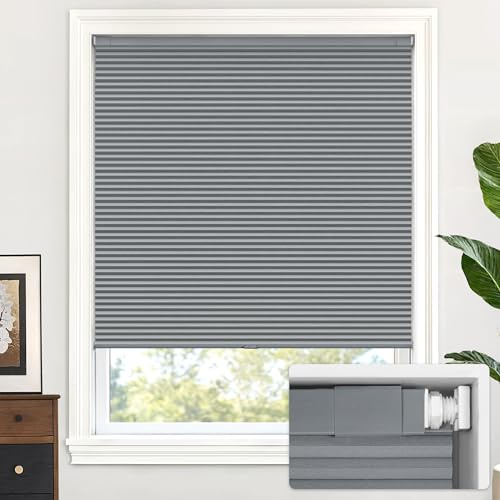 LazBlinds Tende oscuranti a celle senza fili, senza attrezzi, senza trapano, per finestre di dimensioni 101 x 122 cm, grigio scuro