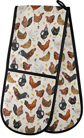 Guantes dobles para horno, gallinas domésticas, gallos y pollos resistentes al calor, guantes de horno para barbacoa, cocina, hornear, asar a la parrilla, microondas