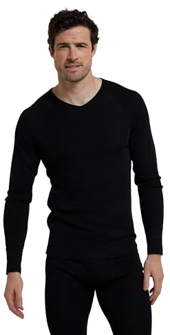 Mountain Warehouse Couche de Base à col en V en Laine mérinos pour Homme - Haut Respirant, antibactérien et léger - Idéal pour l'automne, l'hiver, l'extérieur Noir L