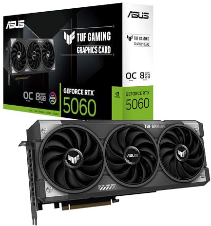 ASUS TUF Gaming GeForce RTX 5060 OC Edition 8GB GDDR7 Gaming Grafikkarte (Nvidia GeForce RTX5060 DLSS 4, 3,125-Slot Design, PCIe 5.0, 3X DisplayPort 2.1b, 1x HDMI 2.1b, TUF-RTX5060-O8G-GAMING)