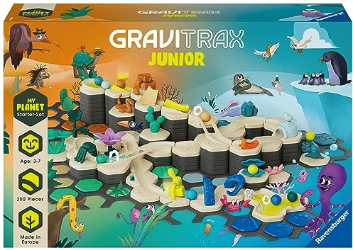Ravensburger GraviTrax Junior Starter-Set XXL 27059 - Murmelbahn überwiegend aus nachwachsenden Rohstoffen mit Themenwelten, Lernspielzeug und Konstruktionsspielzeug für Jungs und Mädchen ab 3 Jahren