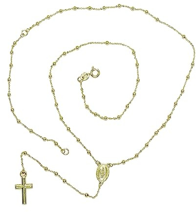 Never Say Never Rosenkranz aus 18-karätigem Gelbgold, 45 cm lang, mit Federringverschluss, ideal zur Kommunion, Gewicht: 2,85 g, 18 Karat Gold, cm, Gold, Nicht zutreffend
