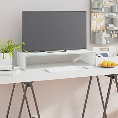 ZEYUAN TV-Tisch/Bildschirmerhöhung Glas, Tv Erhöhung, Tv Board, Tv Tisch, Tv Aufsatz, Erhöhung Fernseher, Fernseher Tisch, Fernsehertisch, Weiß 70x30x13 cm