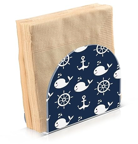 Quteprint Serviettenhalter, Meer Ozean Wale Anker Acryl Serviettenhalter für Tisch, Bauernhaus Servietten-Organizer, Küche Outdoor Tisch Papierservietten Aufbewahrung Spender für Party Abendessen