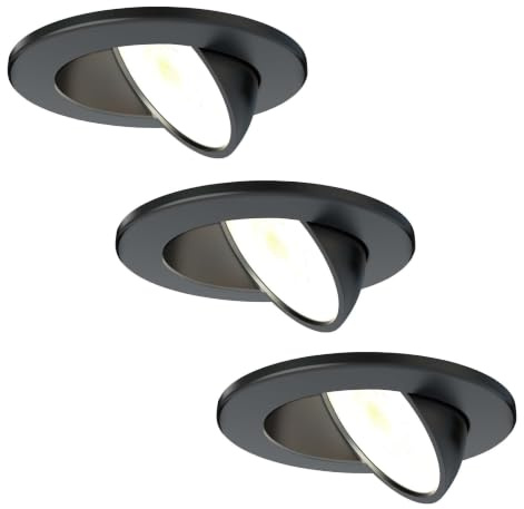 Ledvion 3er set LED Einbaustrahler Schwarz 5W CCT wasserdicht IP65 dimmbar | Einbaumass Ø75mm; Wasserfest fuer Bad Dusche und feuchte Innenbereiche