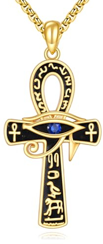 YAFEINI Ägyptische Kette S925 Sterling Silber Anubis Ankh Auge des Horus Halskette Ägypten Skarabäus Anhänger Schmuck Geschenk für Herren Daman